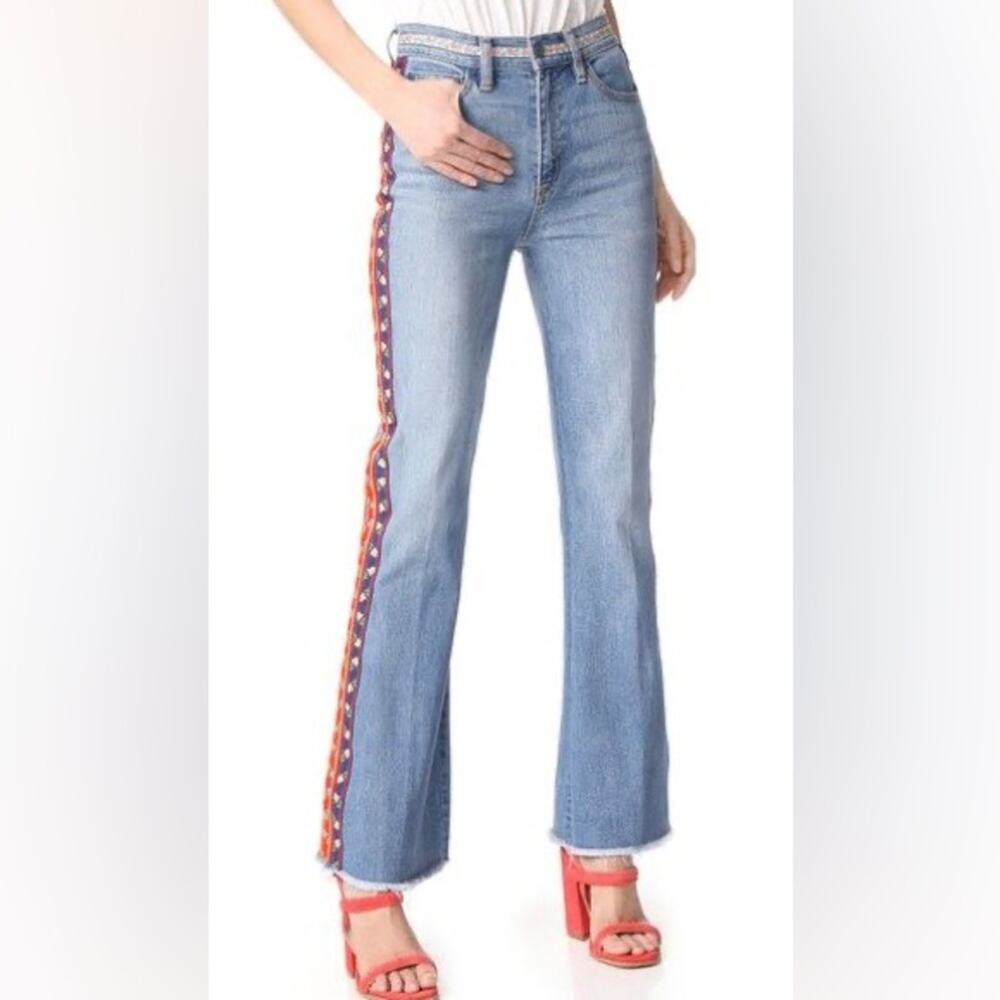 Tory Burch Amy Embroidered Ribbon Flare Crop Jeans